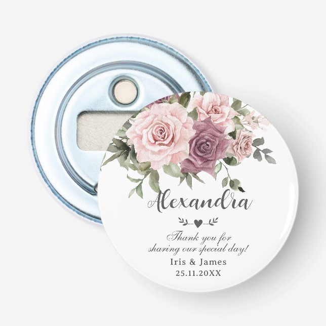 Décapsuleur Faveur de mariage floral rose cannelle blush (Devant)