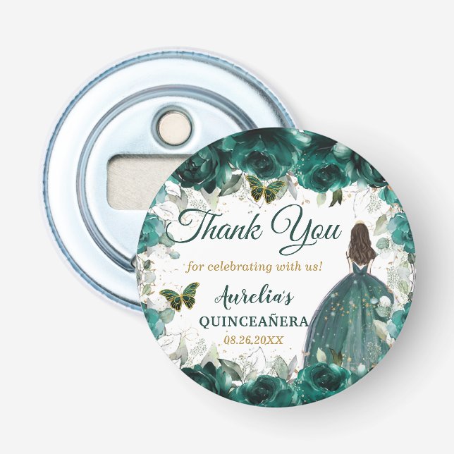 Décapsuleur Faveur de princesse papillons floraux vert émeraud (Devant)