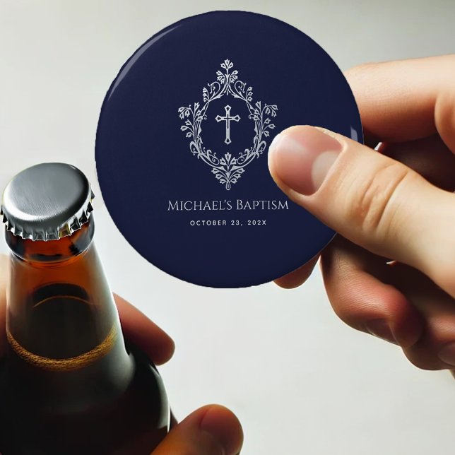 Décapsuleur Faveurs de baptême garçon Bleu marine Élégant Vint (Créateur téléchargé)