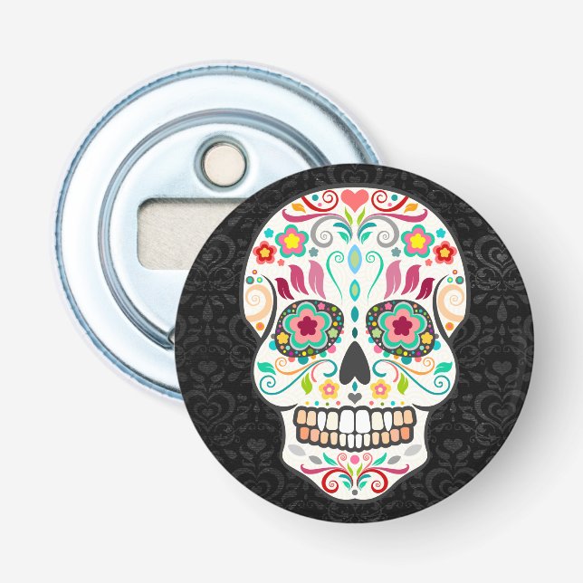 Décapsuleur Feliz Muertos - crâne de fête de sucre (Devant)