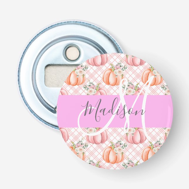 Décapsuleur Féminin Chic Fleur Rose Pêche Citrouille Monogramm (Devant)