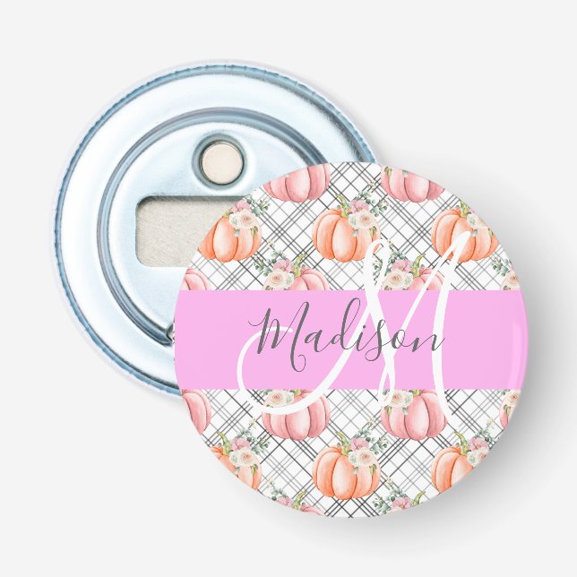 Décapsuleur Féminin Floral Gris Rose Pêche Citrouille Monogram (Devant)