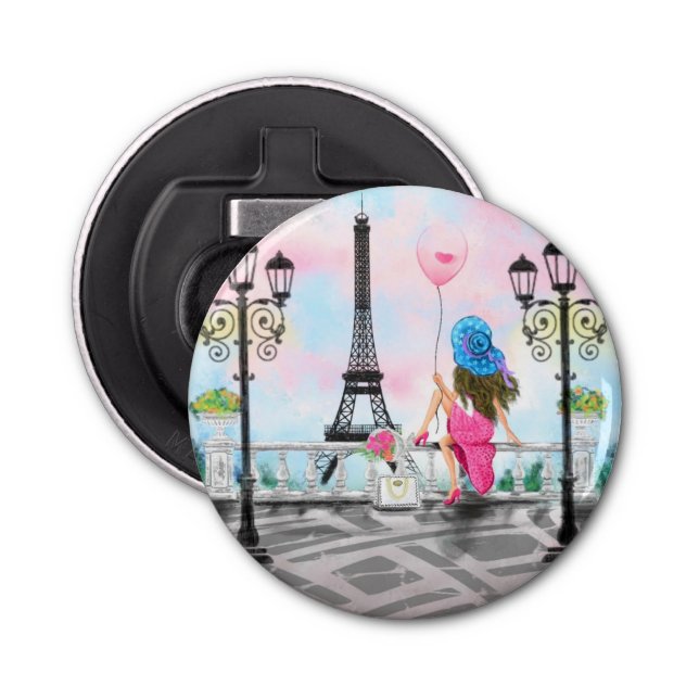 Décapsuleur Femme avec Balloon rose Paris Bottle Opener Cadeau (Devant)
