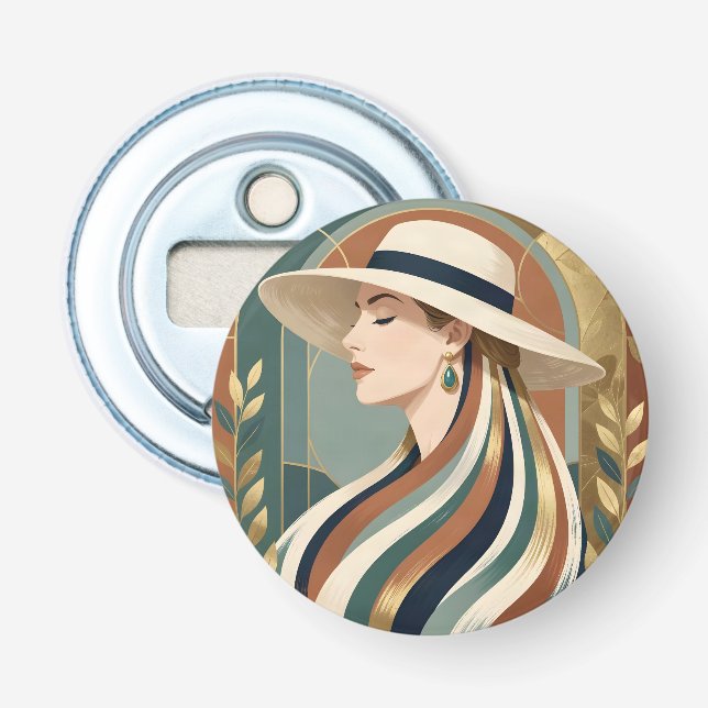 Décapsuleur Femme avec chapeau de soleil art déco (Devant)
