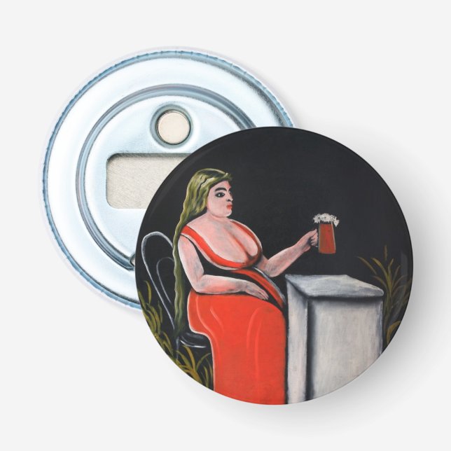 Décapsuleur Femme courbée avec une tasse de bière (Devant)