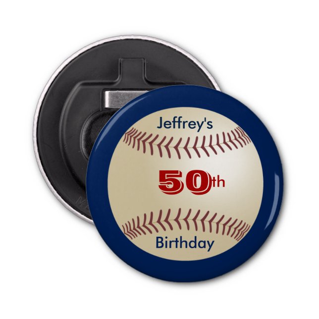 Décapsuleur Fête de baseball Favor 50th Birthday Name Button (Devant)