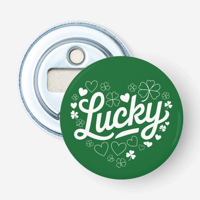 Décapsuleur Fête de la Saint-Patrick Cœur Trèfle Chanceux Trèf (Devant)