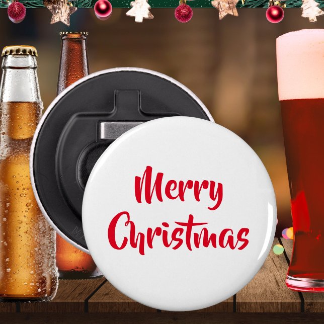 Décapsuleur Fête de Noël Rouge et Blanc Joyeux Noël (A handy bottle opener with Merry Christmas words in red on white. An ideal festive stocking filler)