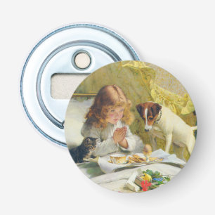 Décapsuleur Fille Vintage priant avec l'art de chat et de chie