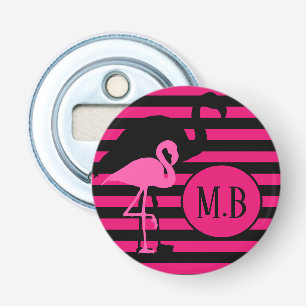Décapsuleur Flamant Rose Cool Monogramme Rayures Noires et Ros