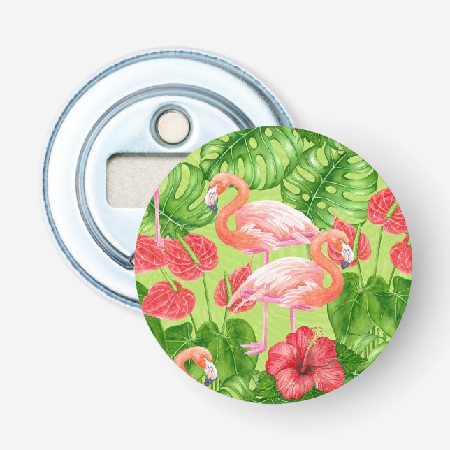 Décapsuleur Flamant rose et plantes tropicaux (Devant)