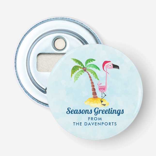 Décapsuleur Flamant rose rose Joyeuses Fêtes à Santa Hat (Devant)