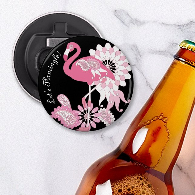 Décapsuleur Flamingo Rose Noir Moderne Fantaisiste (Créateur téléchargé)