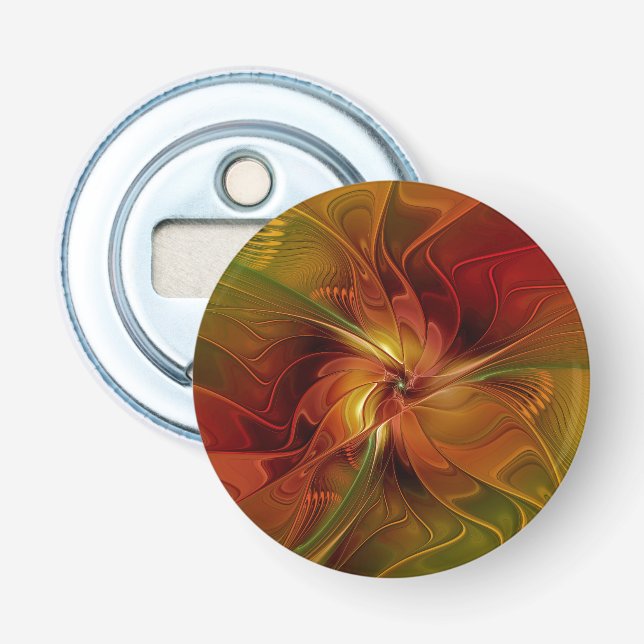 Décapsuleur Fleur d'art fractal abstraite rouge orange marron  (Devant)