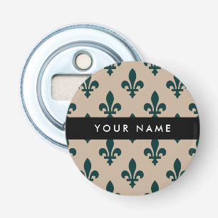 Décapsuleur Fleur de Lis, Vert sur Beige, Royal, Votre Nom