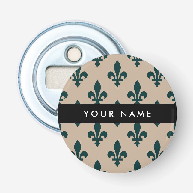 Décapsuleur Fleur de Lis, Vert sur Beige, Royal, Votre Nom (Devant)