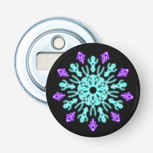 Décapsuleur Fleur de néon pourpre et turquose (Devant)