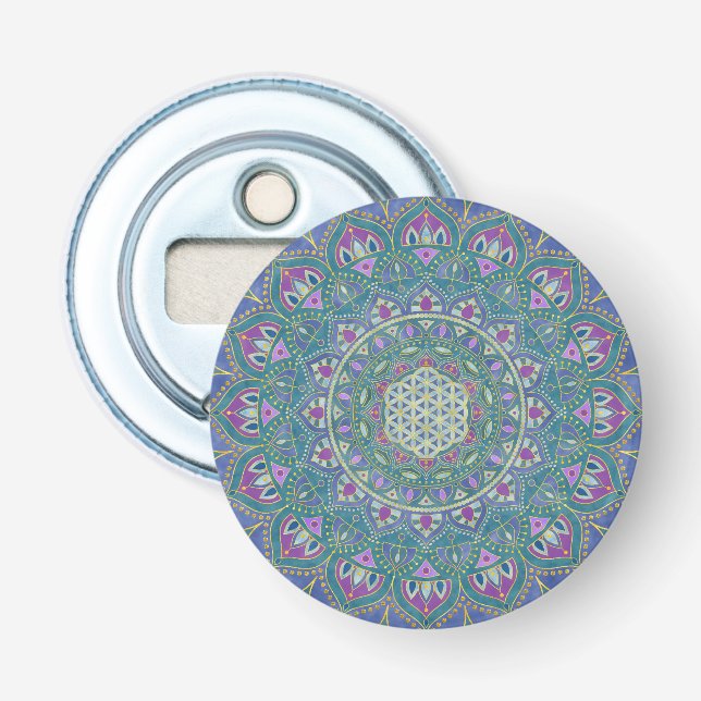 Décapsuleur Fleur de Vie - Mandala de style indien 1 (Devant)