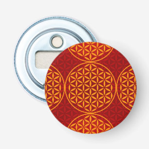Décapsuleur Fleur de vie - motif de timbre - orange rouge