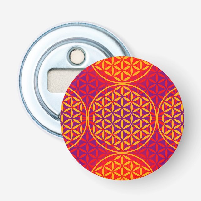 Décapsuleur Fleur de vie - motif de timbre - rose orange (Devant)