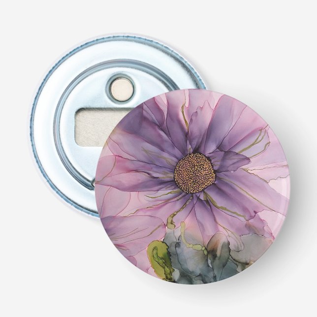 Décapsuleur fleur d'encre d'alcool rose et violet (Devant)