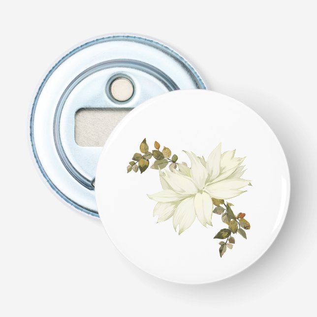 Décapsuleur Fleur et feuillage blancs simplistes (Devant)