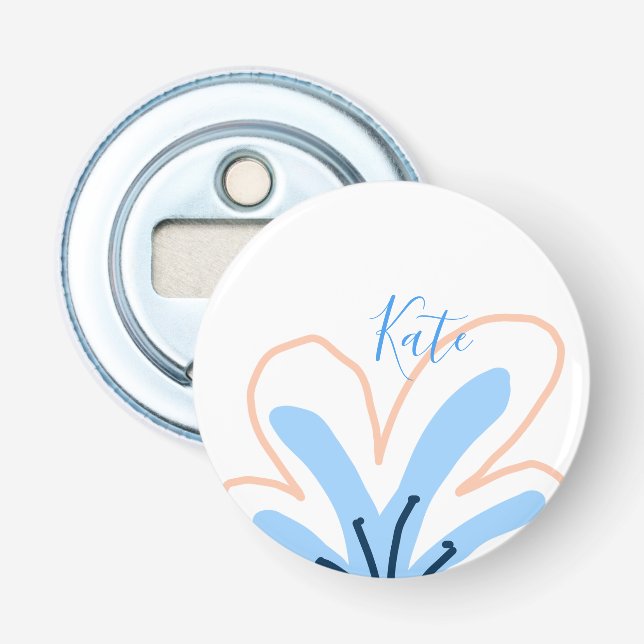Décapsuleur Fleur pastel orange bleue ajouter nom cadeau rétro (Devant)