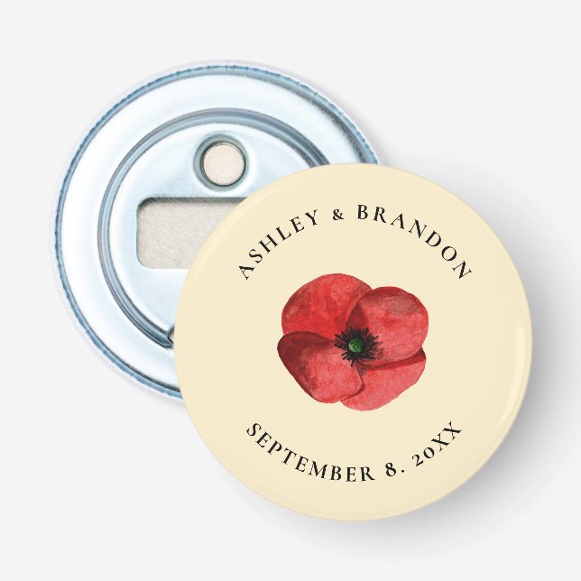 Décapsuleur Fleur Sauvage Coquelicot Rouge Cadeau de Mariage P (Devant)