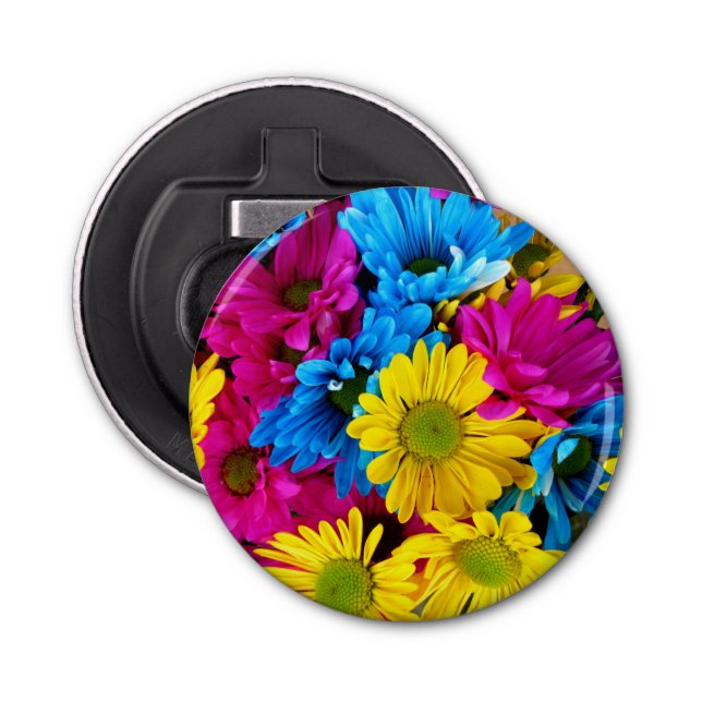 Décapsuleur Fleurs colorées, marguerites - Rose Jaune Bleu (Devant)