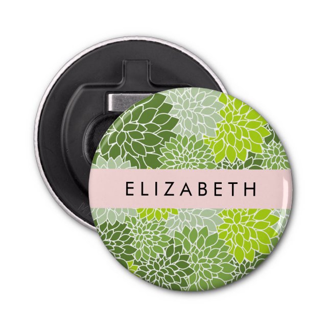 Décapsuleur Fleurs Dahlia Vertes, Motif Floral, Votre Nom (Devant)