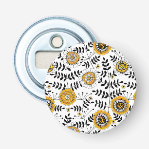 Décapsuleur Fleurs de gribouillis et feuilles en jaune et noir