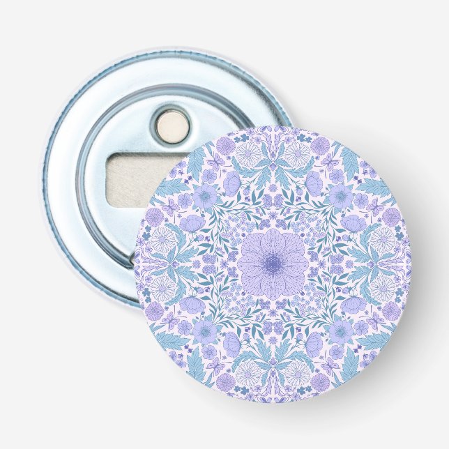 Décapsuleur Fleurs de jardin rétro en bleu et violet (Devant)