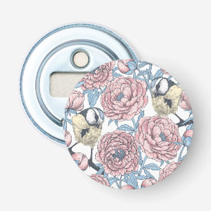 Décapsuleur Fleurs de pivoines et oiseaux
