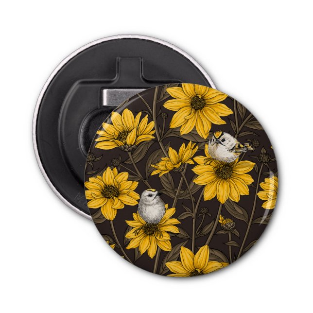 Décapsuleur Fleurs de soleil sauvages et crêtes d'or/ jaune (Devant)