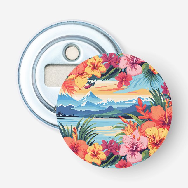 Décapsuleur Fleurs tropicales colorées et paysage (Devant)