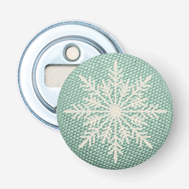 Décapsuleur Flocon de neige aspect broderie rustique hivernal  (Devant)