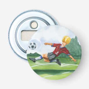Décapsuleur Footballeur donnant un coup de pied une boule par