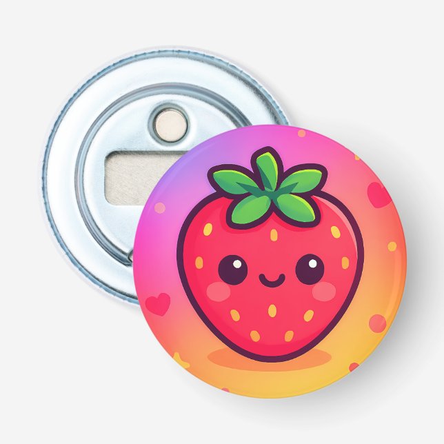 Décapsuleur Fraise Kawaii souriante sur Pastel Gradient Backg (Devant)