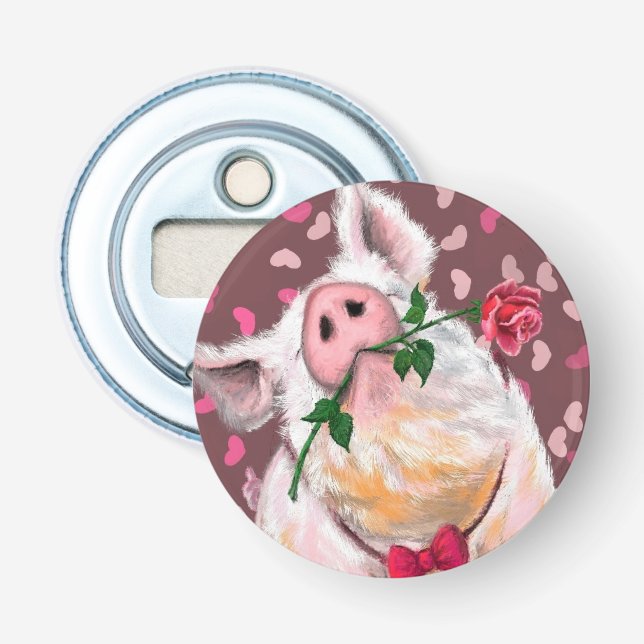 Décapsuleur Funny Bottle Opener Gentleman Pig avec Rose (Devant)