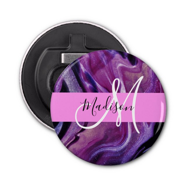 Décapsuleur Glam Abstrait Purple Shimmer Texture rose Monogram (Devant)