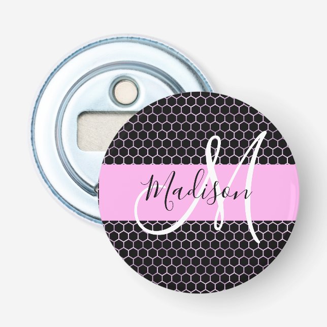 Décapsuleur Glam Black Métallic Rose Nid d'Abeille Monogramme  (Devant)