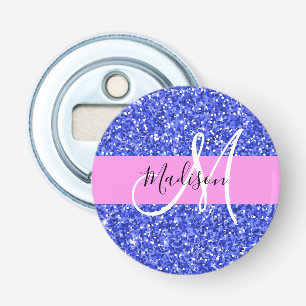 Décapsuleur Glam Bleu foncé Rose Paillettes Étincelles Monogra