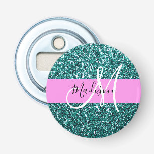Décapsuleur Glam Rose Turquoise Vert Pailleté Étincelle Monogr