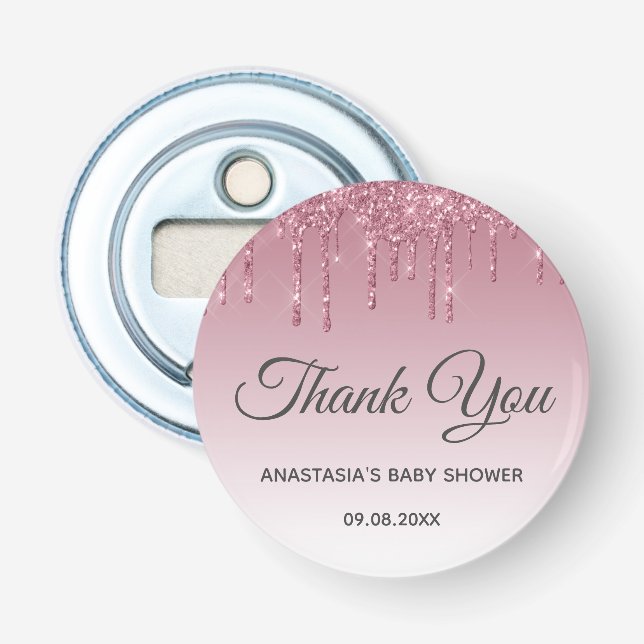 Décapsuleur Glamour Rose Gold Rose Pâle Merci Baby Shower (Devant)