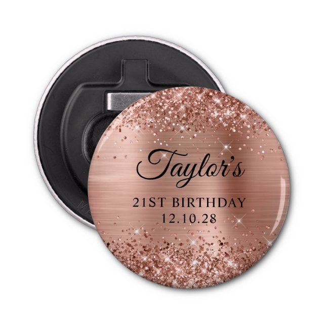 Décapsuleur Glittery Rose Gold Foil 21e anniversaire (Devant)