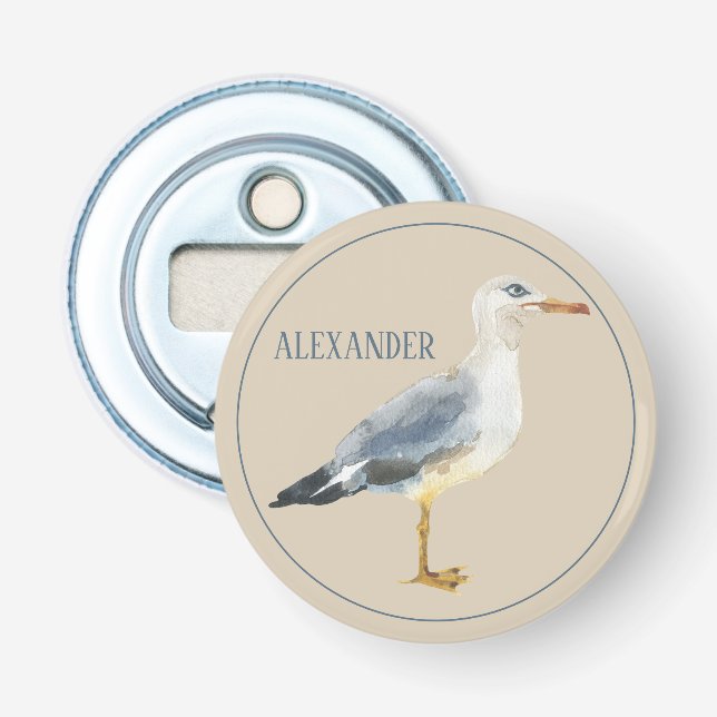 Décapsuleur Goéland à l'aquarelle personnalisé de plage (Devant)