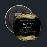 Décapsuleur Gold 50th Birthday Party<br><div class="desc">Tout le texte est ajustable et facile à changer pour vos besoins de partie. Faux coups de peinture or. fête du 50e anniversaire or et confetti noir.</div>