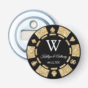 Décapsuleur Gold Glitter Poker Chip Casino Wedding Party Favor
