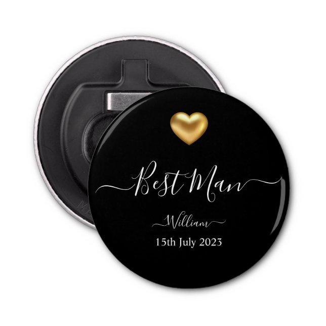 Décapsuleur Gold Heart Groomsman Mariage Bottle Opener (Devant)
