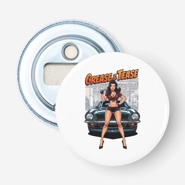 Décapsuleur Graisse & Tease – Fille Pin-Up Hot Rod (Devant)